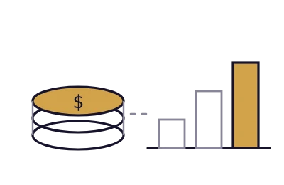 A stack of coins beside three rising bars, standing for AI SEO agent pricing tiers from cheap to managed.