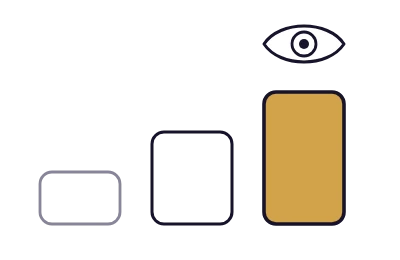 An eye looks at three page bars, only the tallest one visible, showing hidden, buried and visible pages.